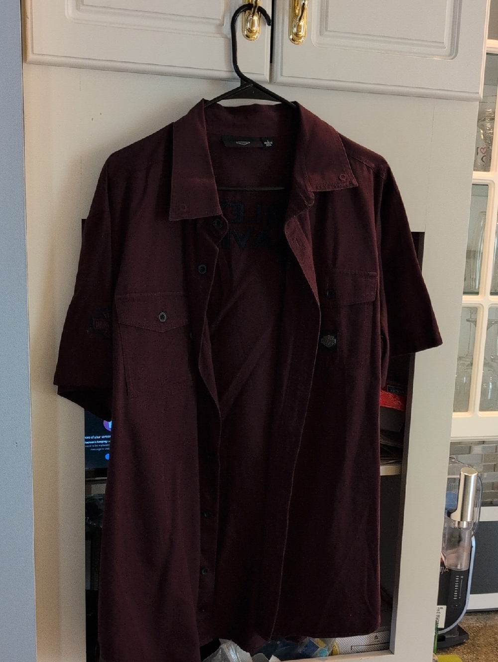 Dark Burgundy Short-Sleeve Button Shirt
